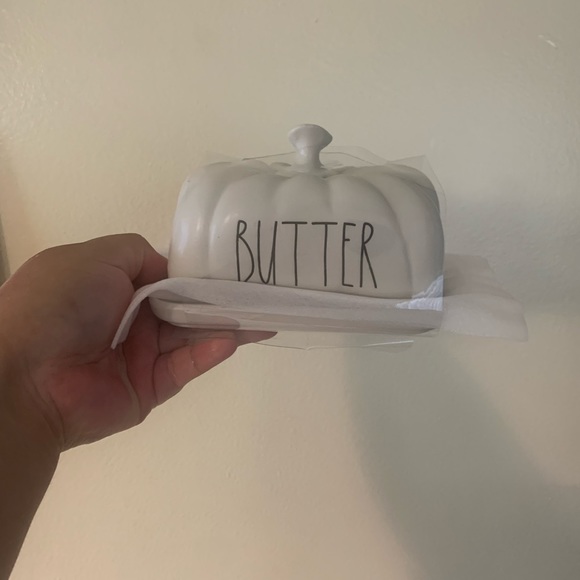 Rae Dunn pumpkin shaped topper butter dish with tray - Picture 2 of 6